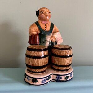Vintage Bartender with Kegs Salt & Pepper 3 piece set Antique